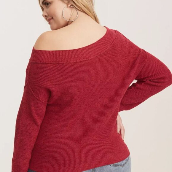 Torrid  Pullover Off-Shoulder Sweater, RED holiday 3x - Picture 3 of 10
